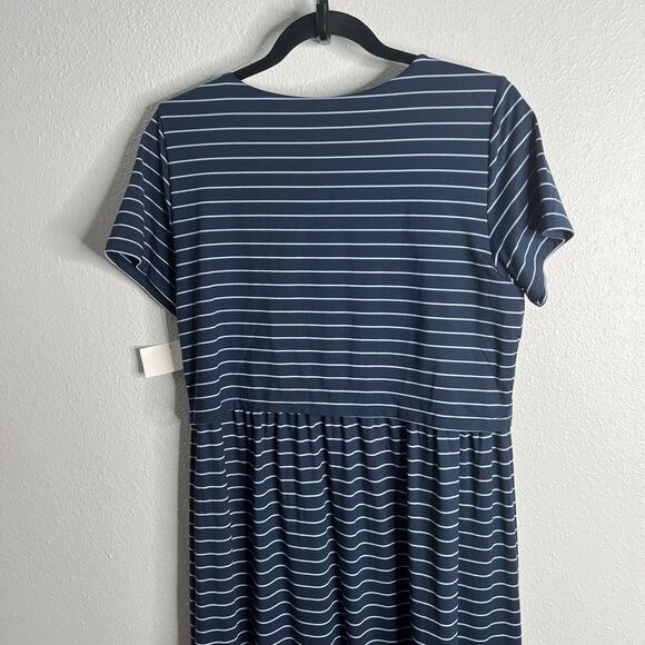 41Hawthorn Maternity Maxi Dress Blue White Stripe Pullover Short Sleeve Sz M - Picture 6 of 6